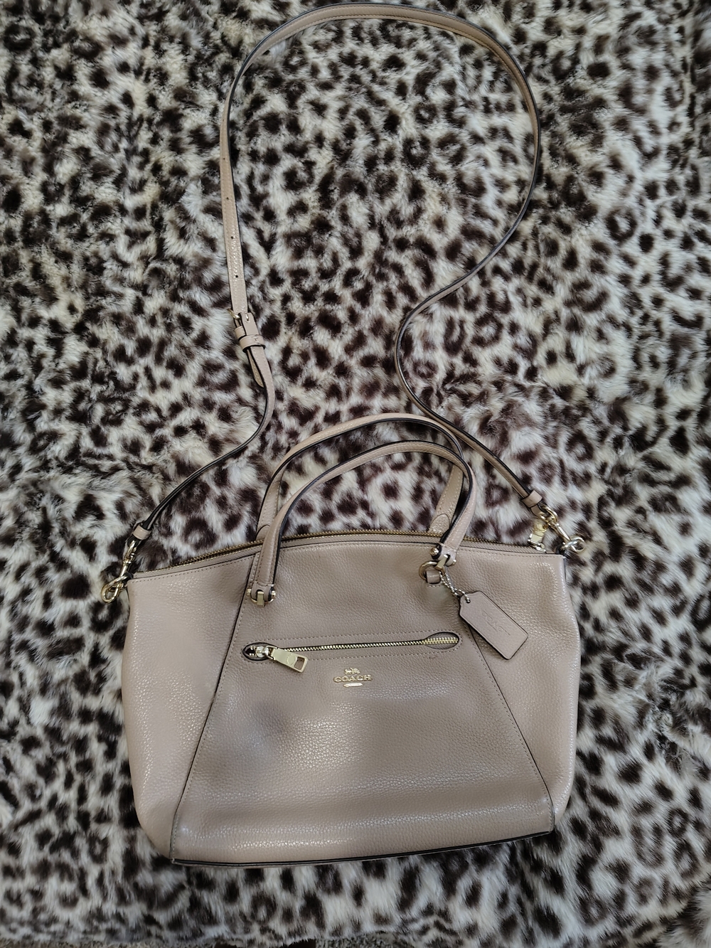 Coach Pebbled Leather Satchel in Beige-Taupe